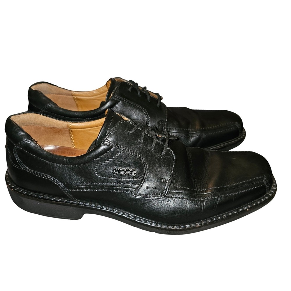 ECCO Black Leather Oxford Dress Shoe Men Square Toe Comfort Walking Size‎ 46 EU